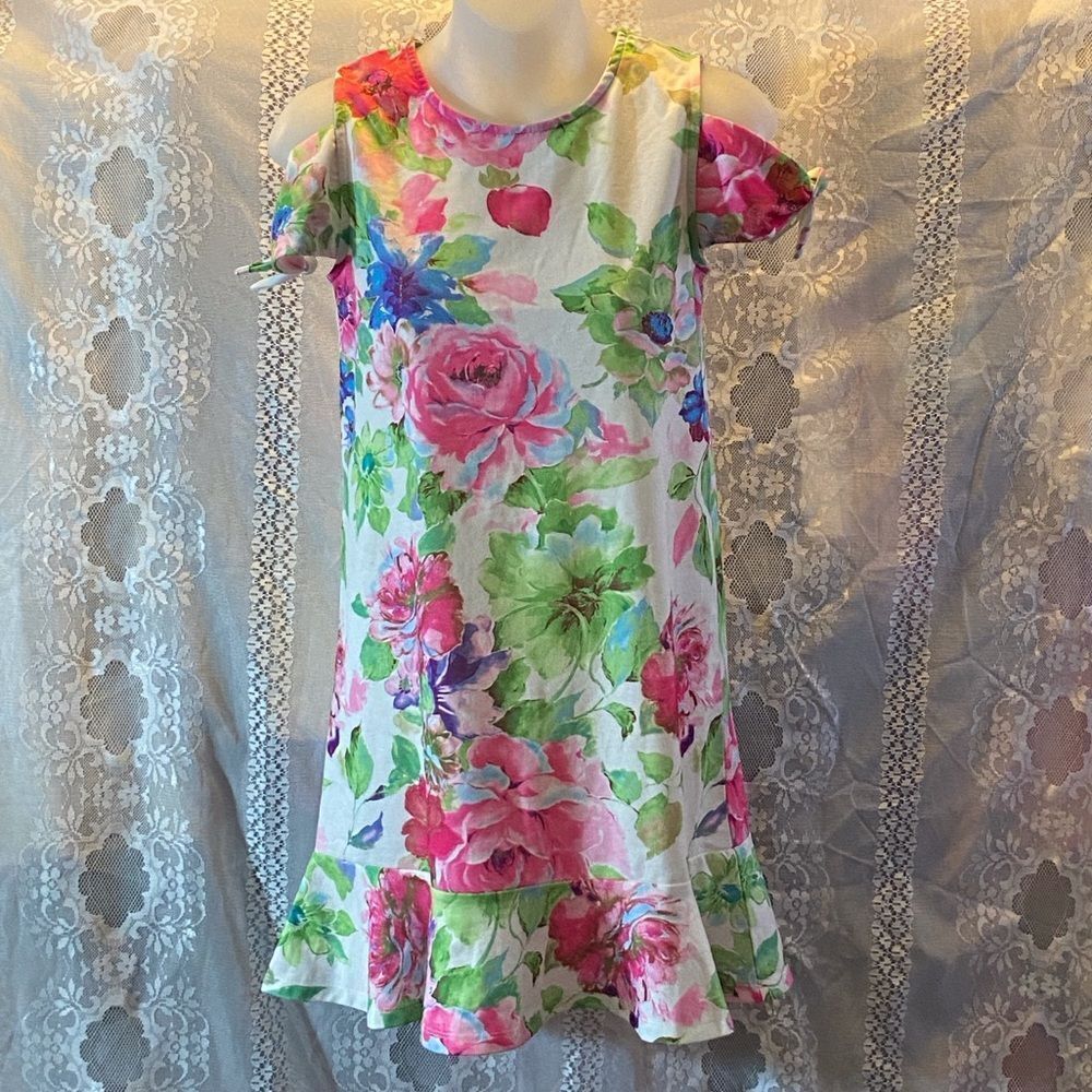 🥰kidpik Floral Casual Dress with Pink and Green Size XL 14 - Picture 2 of 7